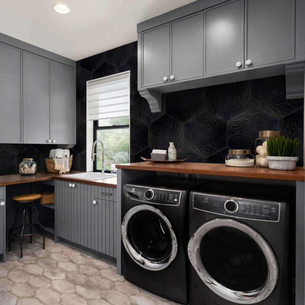 Gaudi Grand Hex Black Porcelain Floor and Wall Tile