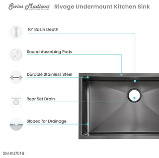 Rivage 32" x 19" Stainless Steel, Single Basin, Undermount Kitchen Sink, Black