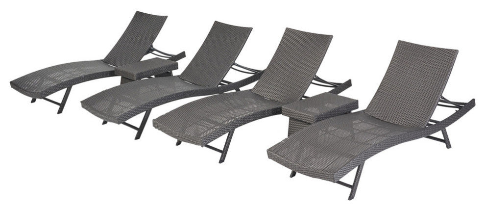 GDF Studio 6-Piece Eliana Outdoor Wicker Chaise Lounge Chairs Set, Gray