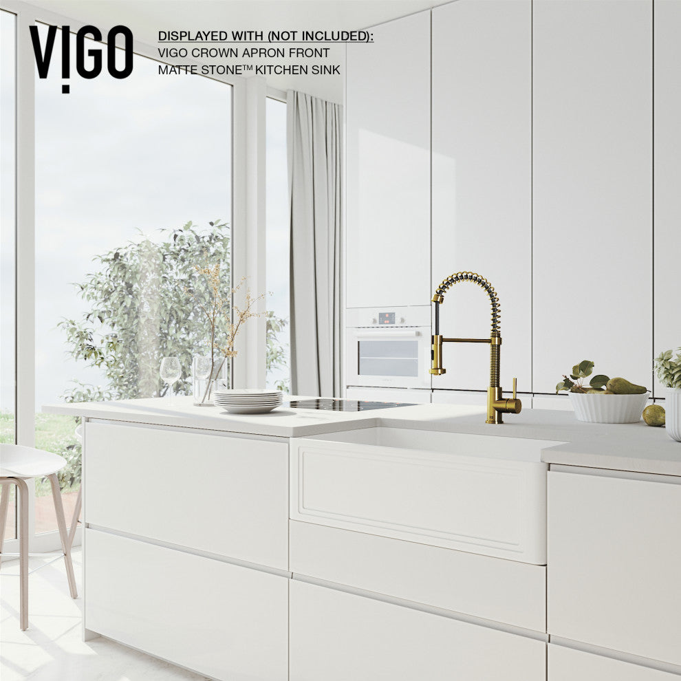 VIGO Edison 19" H Single Handle Pull-Down Sprayer Kitchen Faucet, Matte Brushed Gold, No Sensor, Without Extras