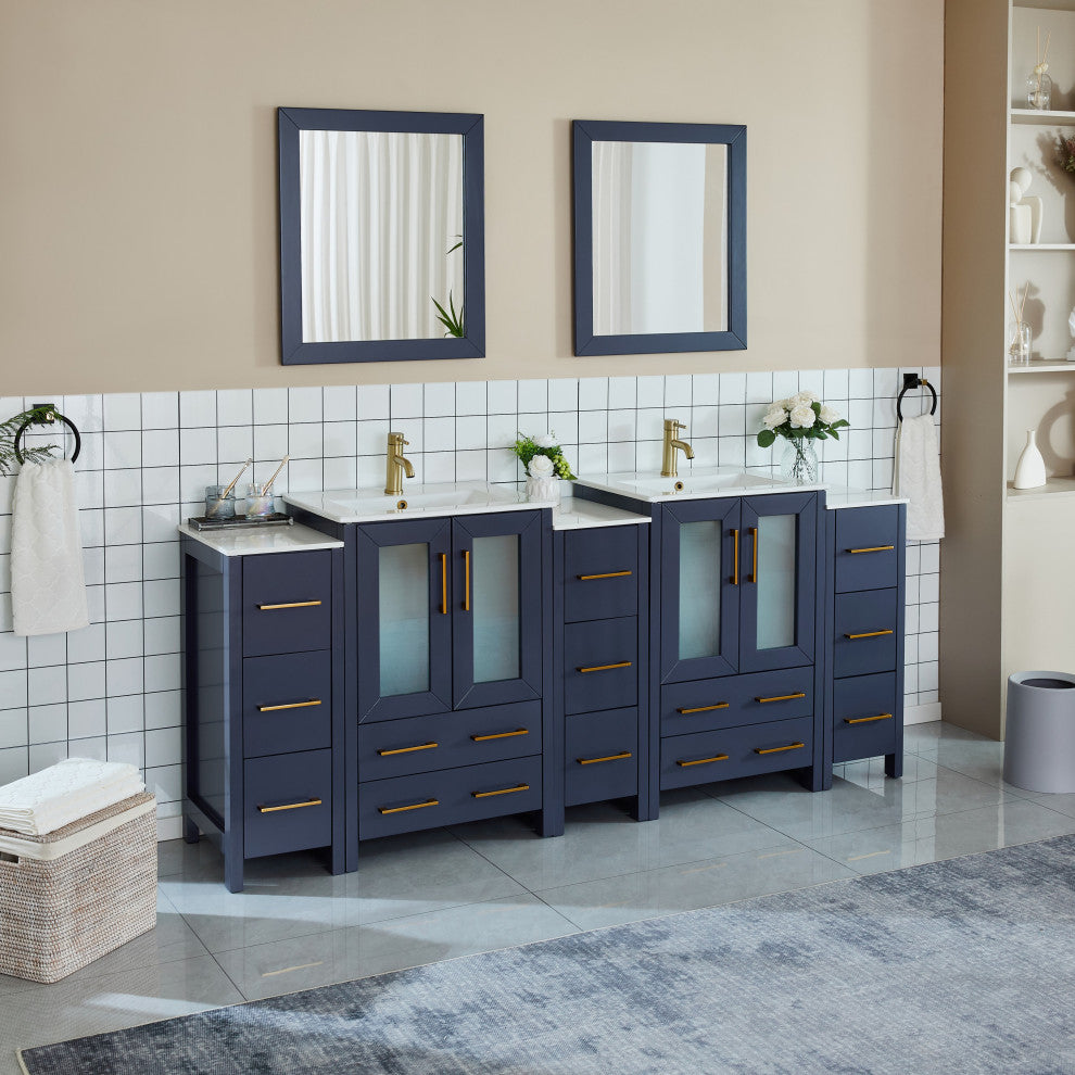 Vanity Art Vanity Set With Ceramic Top, 84", Blue