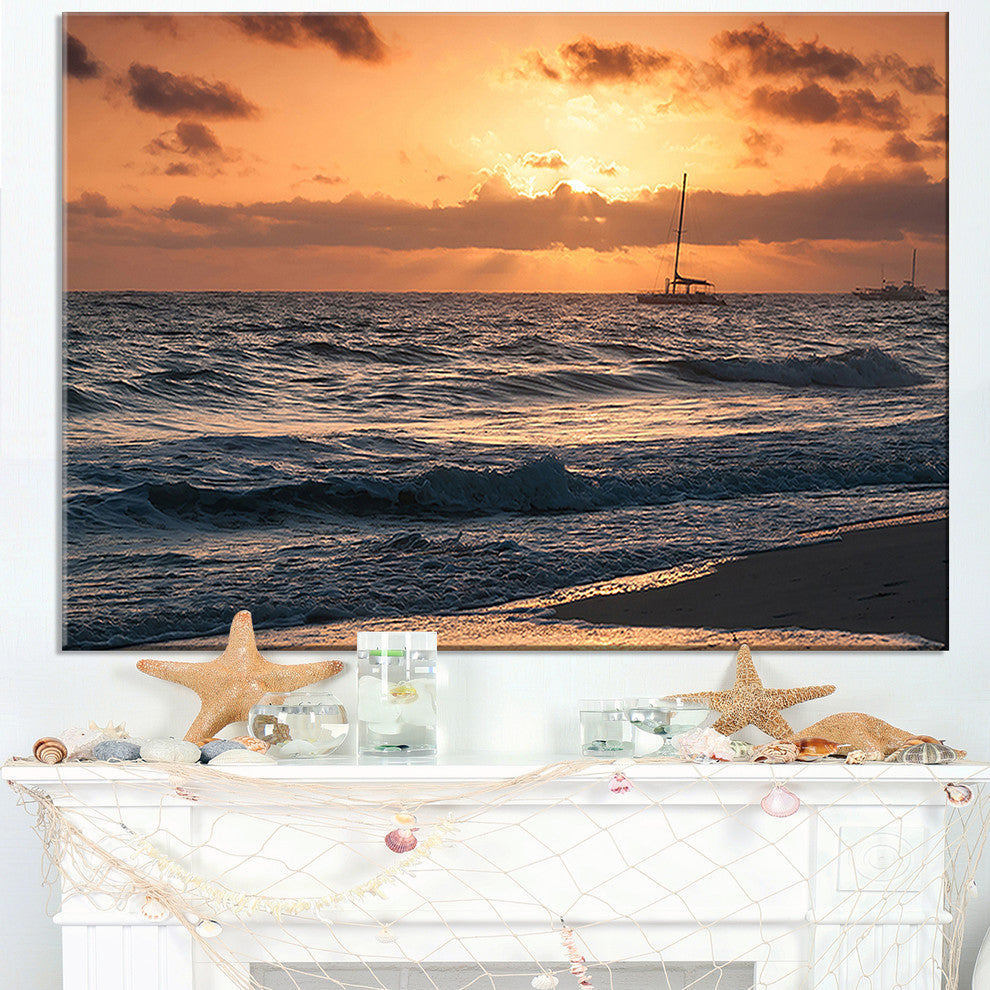 "Colorful Sunrise Over Atlantic Ocean" Beach Canvas Wall Art, 32"x16"