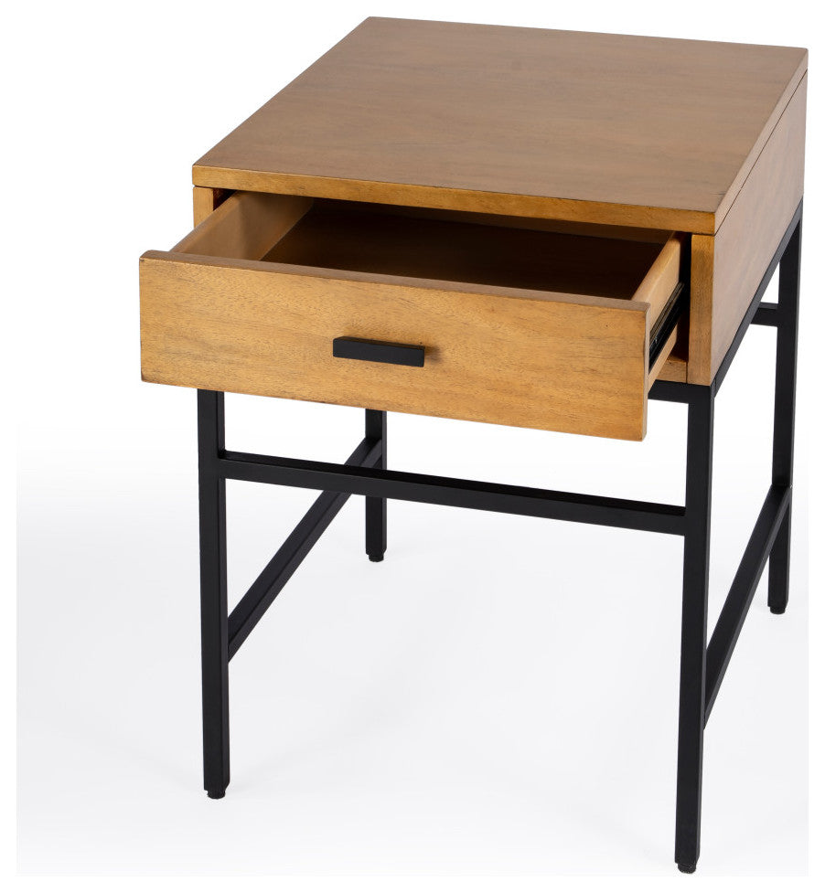 Hans 1 Drawer Wood and Iron End Table