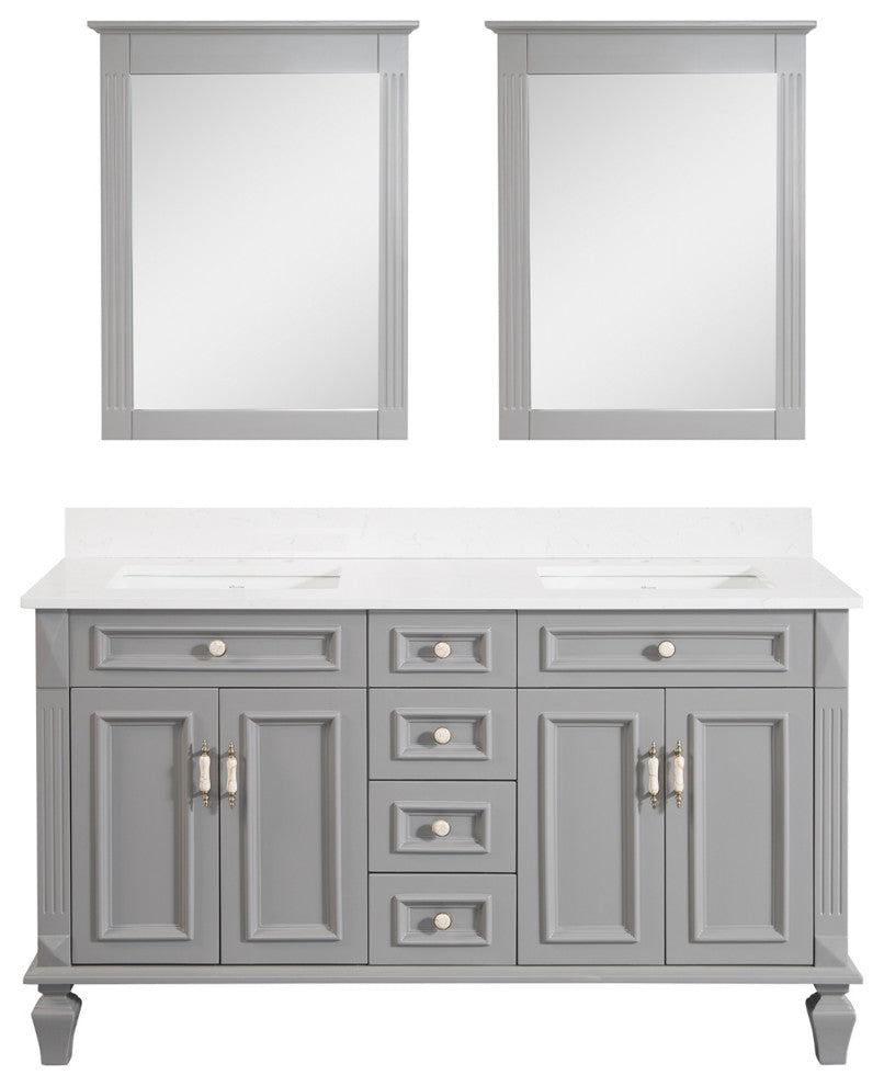 60 In Bathroom Vanity Set with 2Pcs 26 Inch Mirrors, Quartz Top, cUPC Certified, Titanium Grey