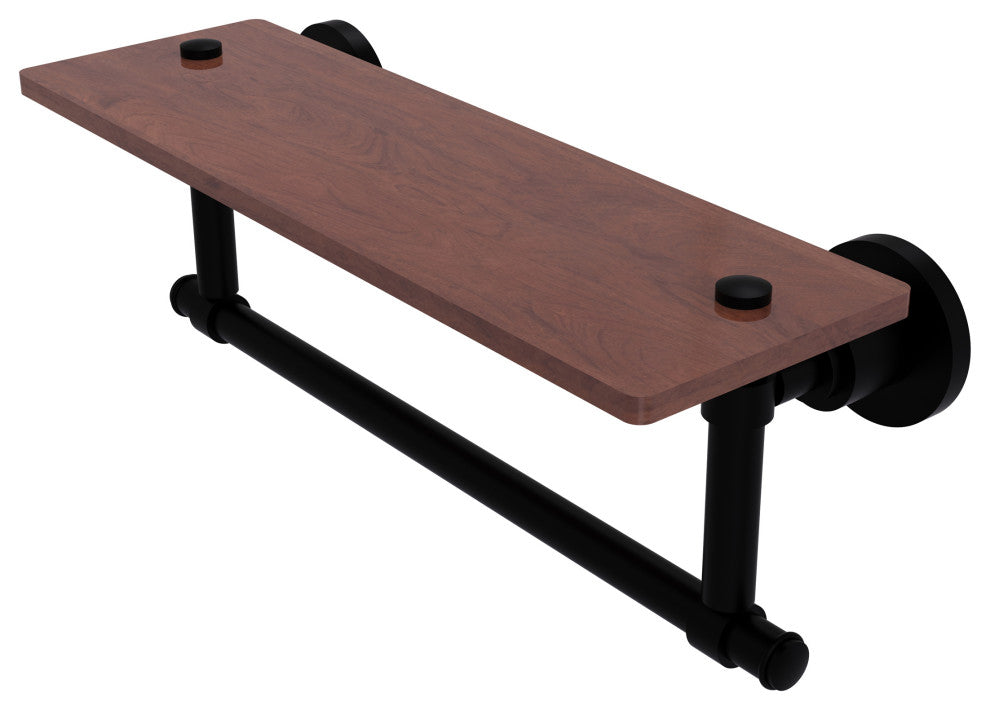 Washington Square 16" Solid Wood Shelf and Towel Bar, Matte Black