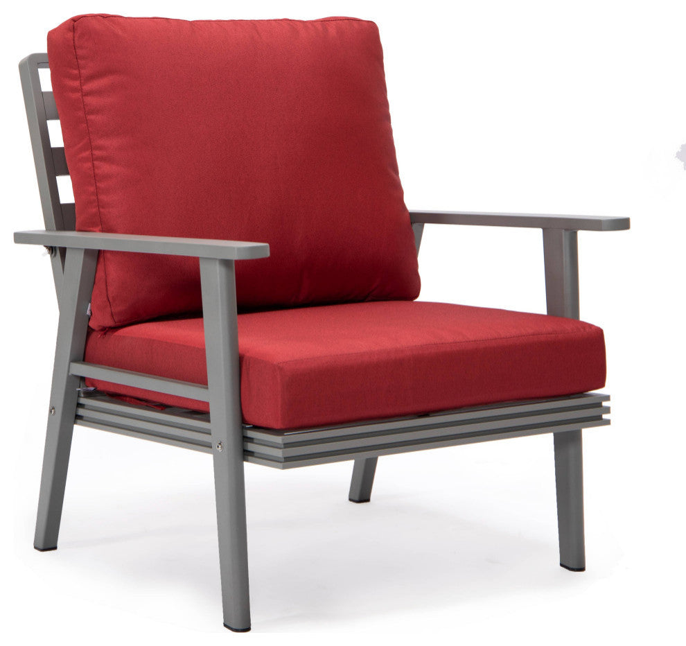 LeisureMod Walbrooke Gray Patio Conversation Set With Fire Pit, Red