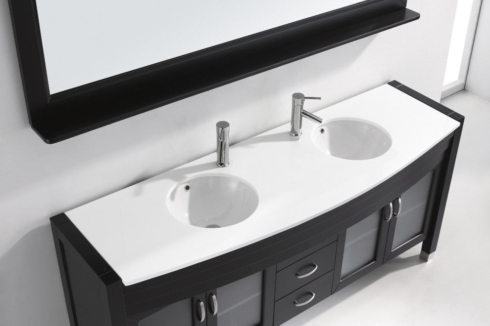 Virtu Ava 71" Double Bathroom Vanity, Espresso With Faucet and Mirror
