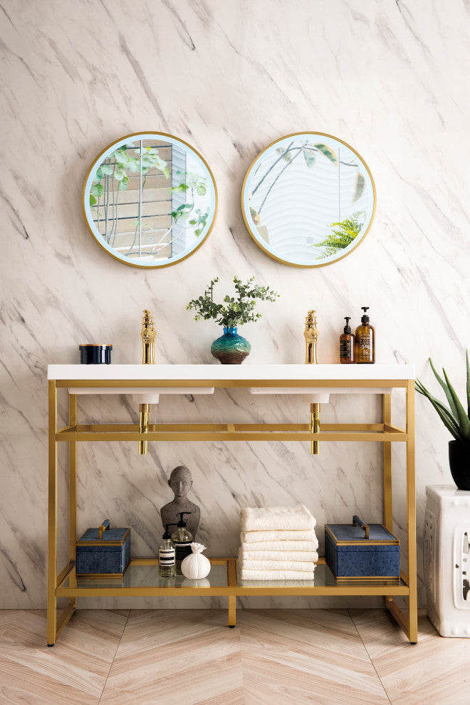 Boston 47" Double Sink Console, Radiant Gold, White Gloss Top