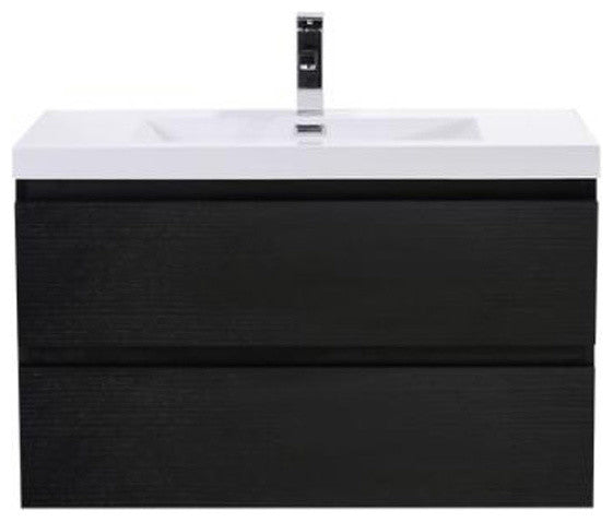 MOB 36" Wall Mounted Vanity With Reinforced Acrylic Sink, Black