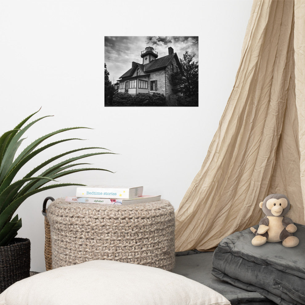 Cedar Point Lighthouse in Black and White Unframed Wall Art Prints, 12" X 16"