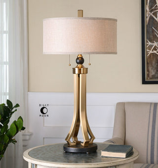 Contemporary Open Column Brass Bronze Metal Table Lamp 33 in Pull Chain 2 Light