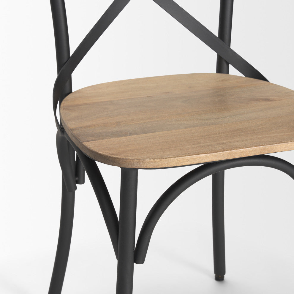 Etienne Light Brown Wood With Iron Metal Dining Chair (Set of 2)