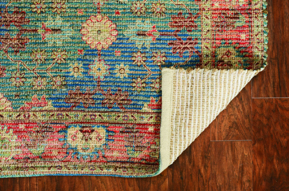 HomeRoots 8' x 11' Vibrant Traditional Style Blue and Red Design Area Rug