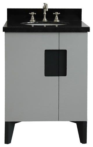 25" Single Sink Vanity, Light Gray Finish With Black Galaxy Granite
