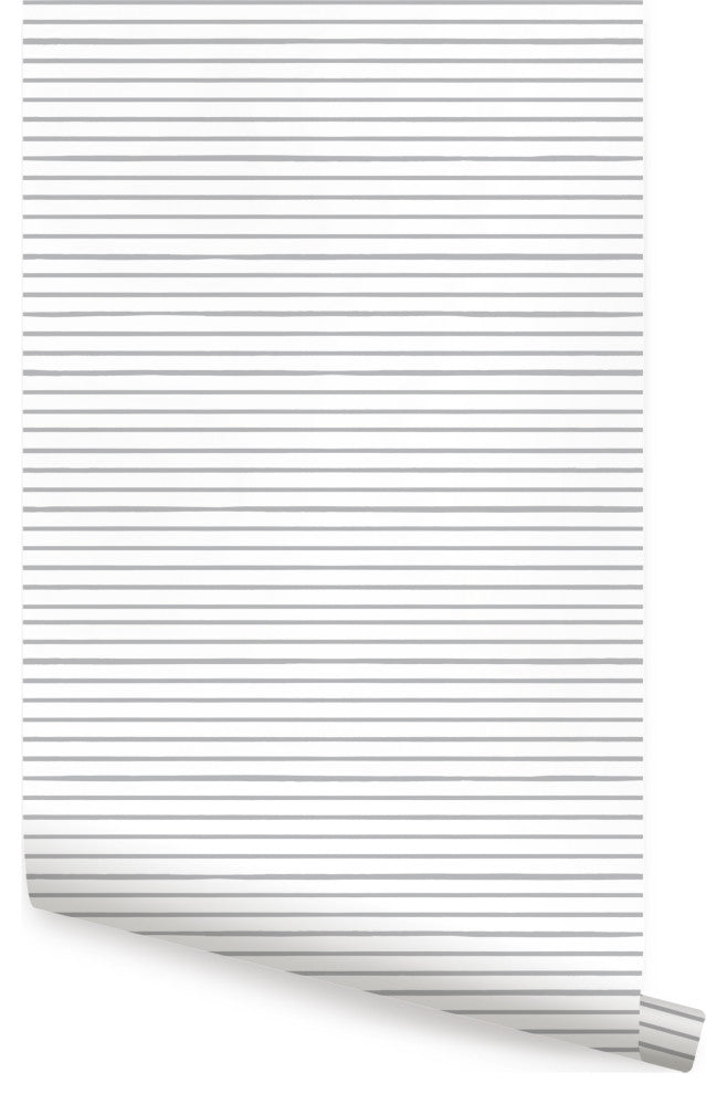 Painted Horizontal Lines Peel and Stick Vinyl Wallpaper, Gray, 24"x108"