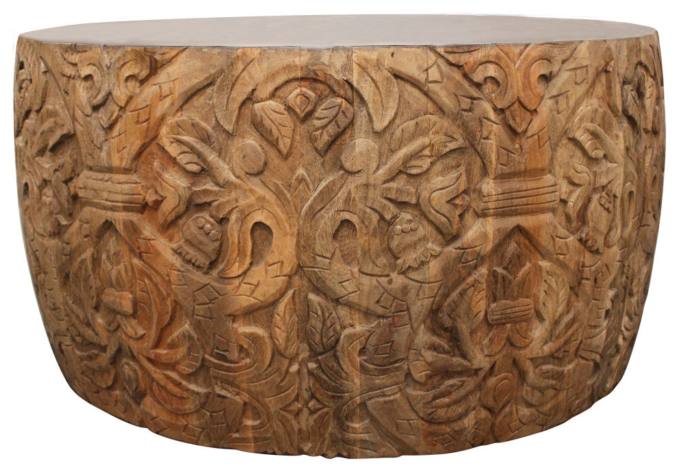 Carter Cruz Cocktail Table, Zinc Top on Hand-carved Solid Wood Base