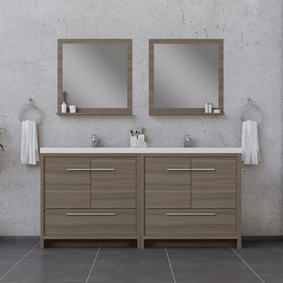 Sortino 72 inch Double Bathroom Vanity With Sink, Gray