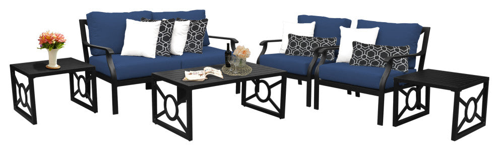 kathy ireland Madison Ave. 7 Piece Aluminum Patio Furniture Set 07d, Midnight
