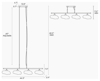 LNC Ranunculus 4-Light 44.5" Brass Modern Linear Glass Island Light