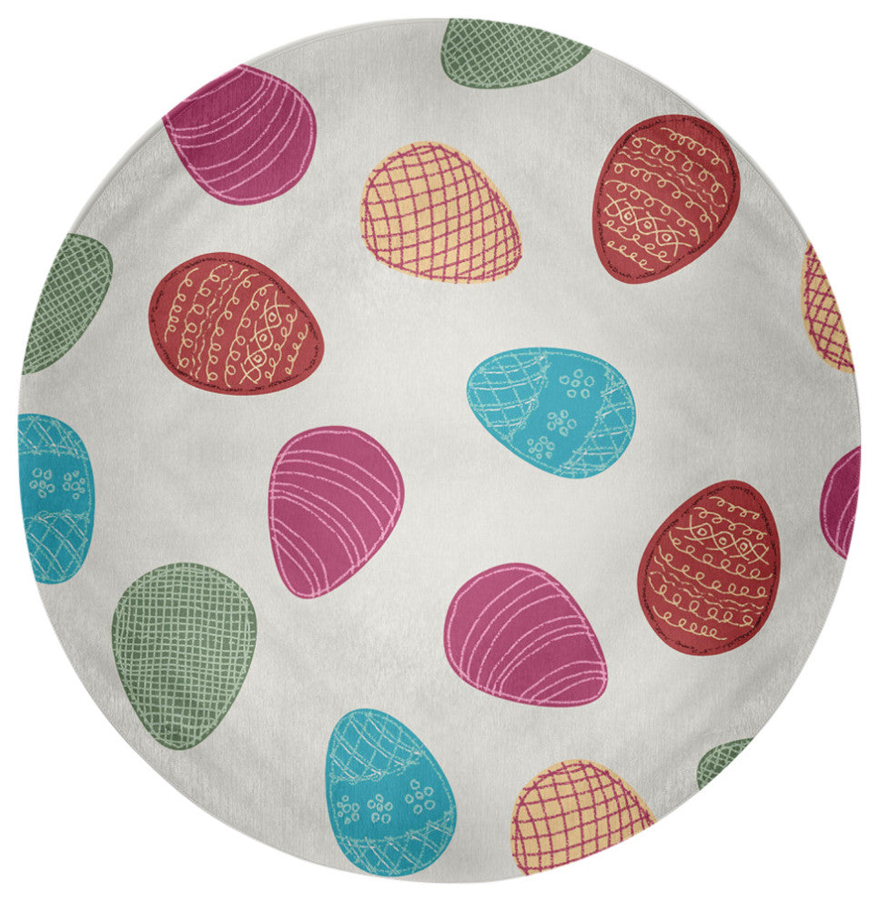 Egg Hunt Easter Chenille Rug, Whisper White, 5' Round