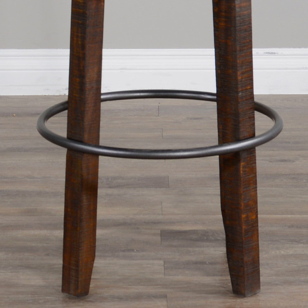 Dark Rustic Ladder Back Swivel Barstool Black Leather Seat 30"H