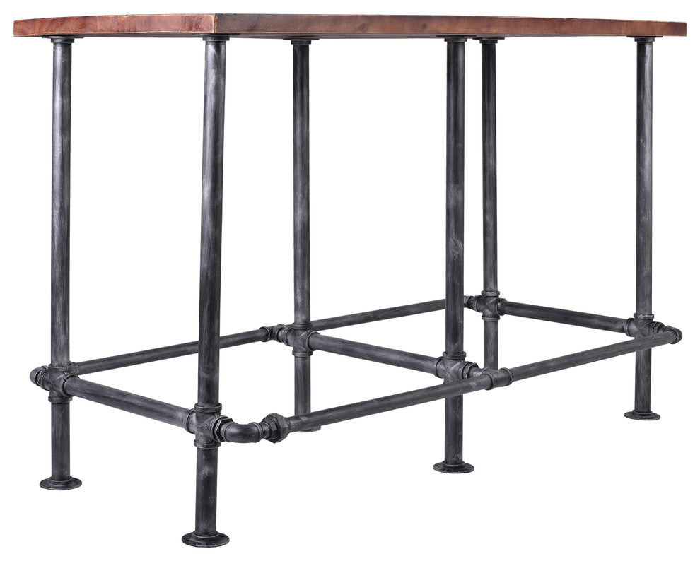 Reagan Metal Bar Table, Silver Brushed Gray, Rustic Pine Wood Top