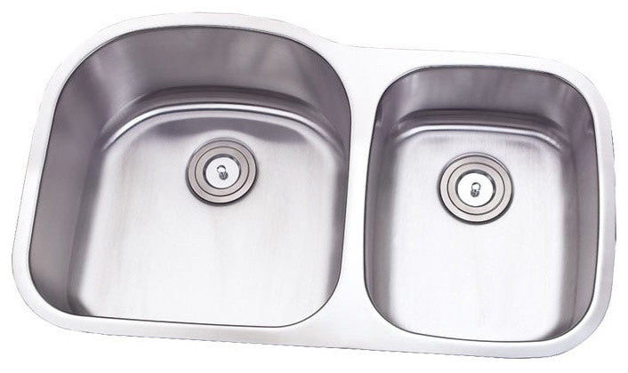 32" Stainless Steel Undermount Double D-Bowl Offset Kitchen Sink, Left