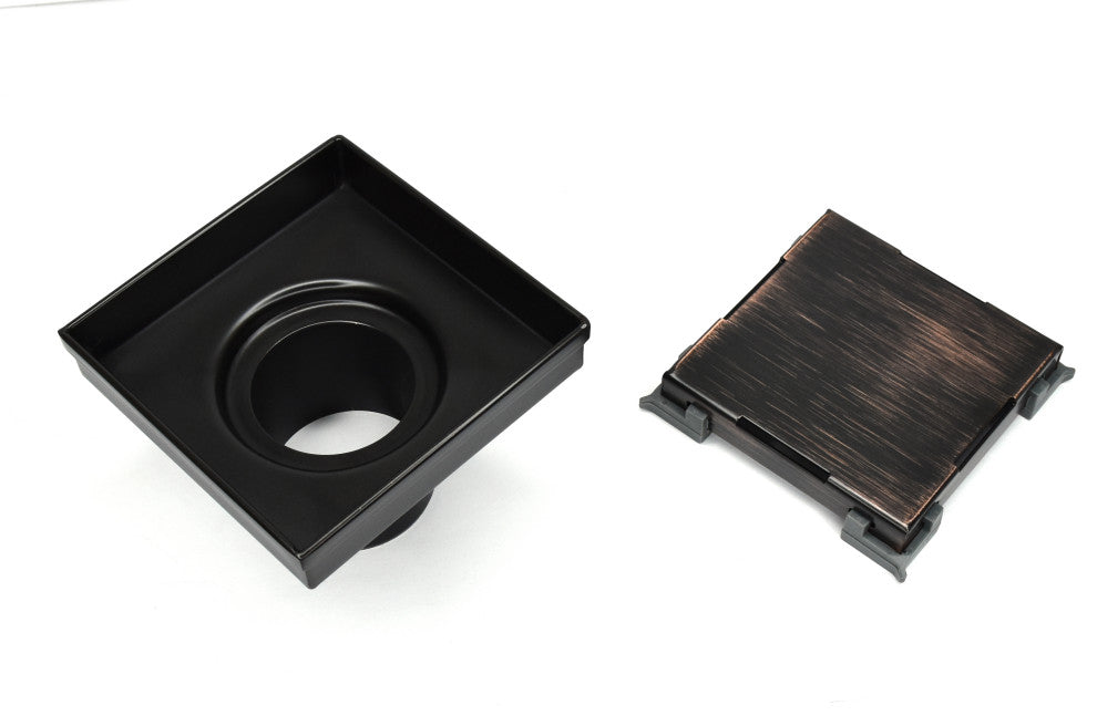 HEATGENE Square Shower Drain with Flat Cover with Base Flange, Venetian Bronze,