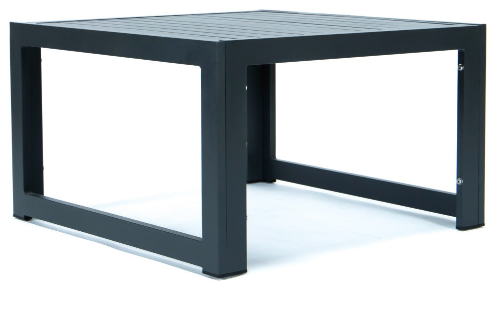 LeisureMod Chelsea 7-Piece Patio Ottoman Sectional With Coffee Table, Black