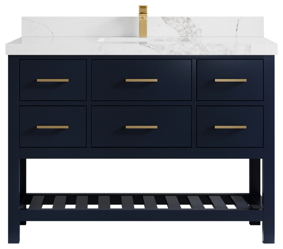 Parker 48 Single Sink Bath Vanity in Navy Blue  2" Calacatta Nuvo