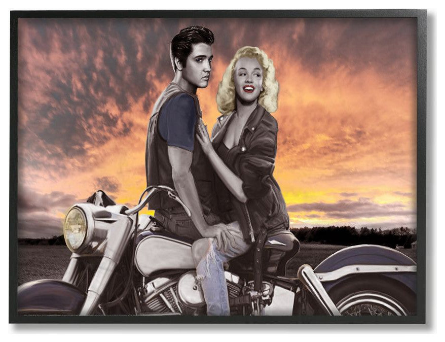 Stupell Industries Sunset Motorcycle Vintage Hollywood Movie Star, 16 x 20