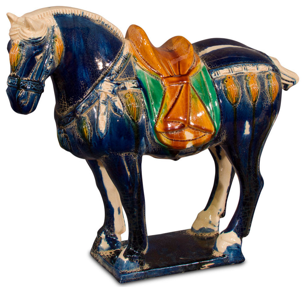 Tang Tri-Color Glazed Ceramic Chinese Horse Statue
