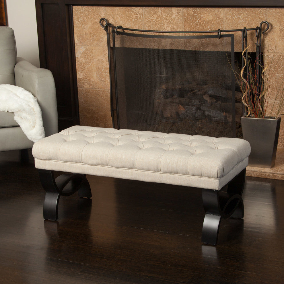 GDF Studio Colette Tufted Fabric Ottoman Bench, Beige