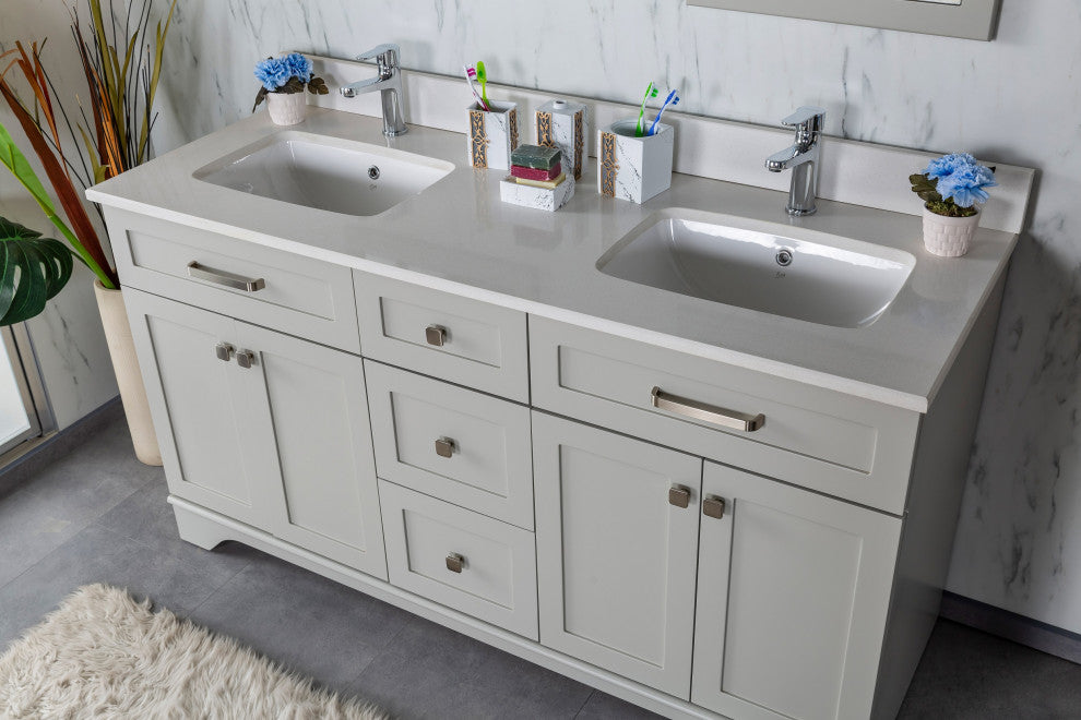 Livia Collection 60" Bathroom Vanity With Sink, Mirror, Countertop, Gray