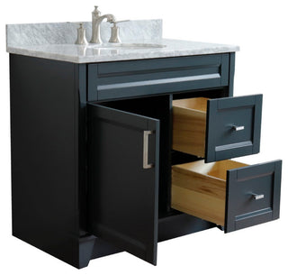 37" Single Sink Vanity, Dark Gray Finish With White Carrara Marble