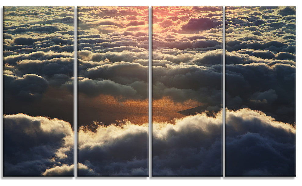 Heavy Dark Clouds At Sunset, Floral Canvas Art Print, 48"x28", 4 Panels