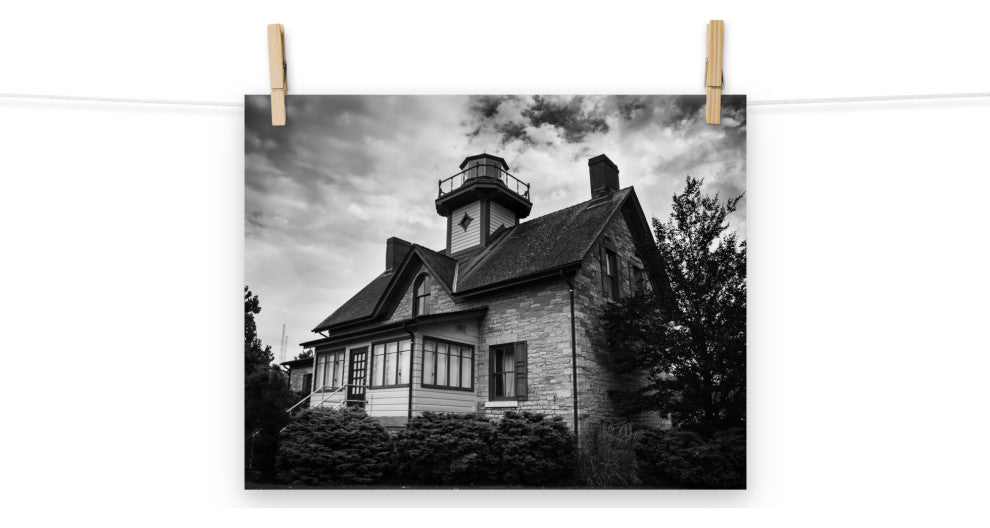 Cedar Point Lighthouse in Black and White Unframed Wall Art Prints, 11" X 14"