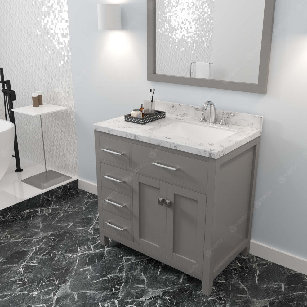 Caroline Parkway 36" Bath Vanity, Gray With Marble Quartz Top