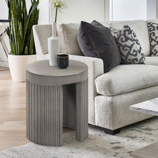 Wave Round Indoor or Outdoor Accent Stool End Table, Gray Concrete