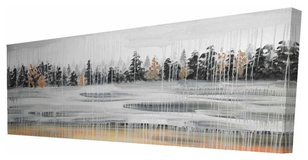 Fall Rainy Day Landscape With Trees Print on Wrapped Canvas