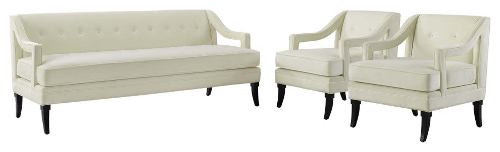 Concur Living Room Set Performance Velvet Set of 3 Ivory