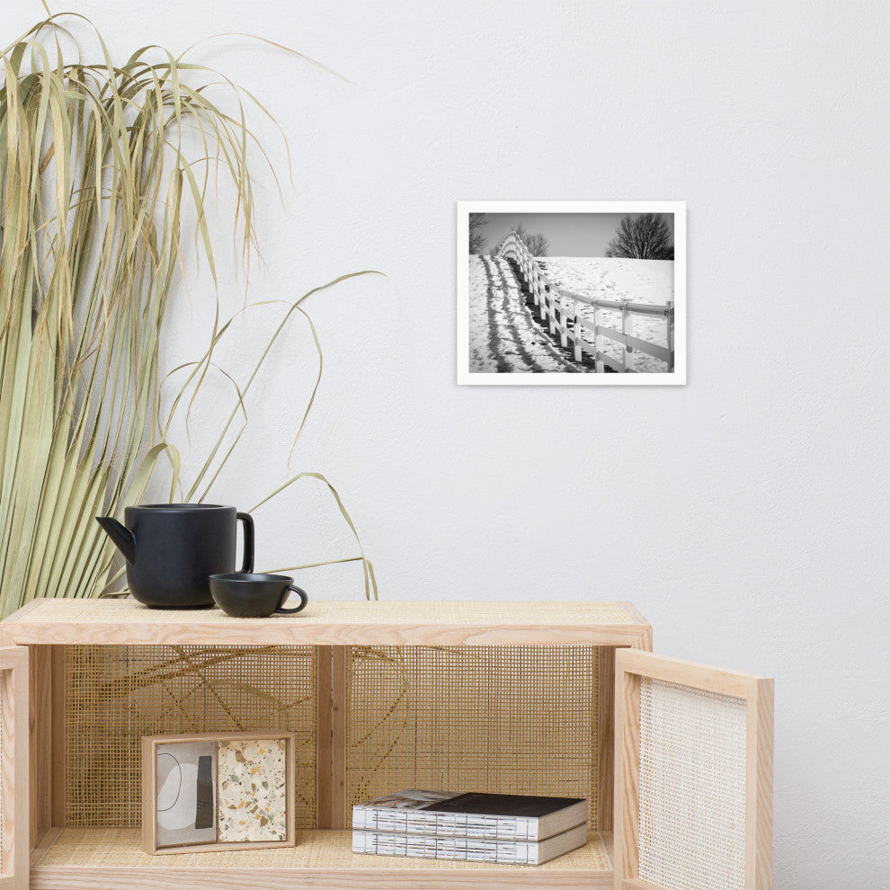 Endless Fences in Black & White Rural Landscape Framed Photo Paper Art Prints, White, 11" X 14"