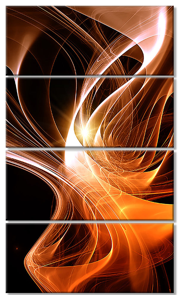 Orange 3d Shaped Fractal Design, Abstract Abstract Wall Art, 28"x48", 4 Panels