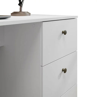 Modern Desk, Spacious Rectangular Top With Drawers & Single Door Cabinet, White