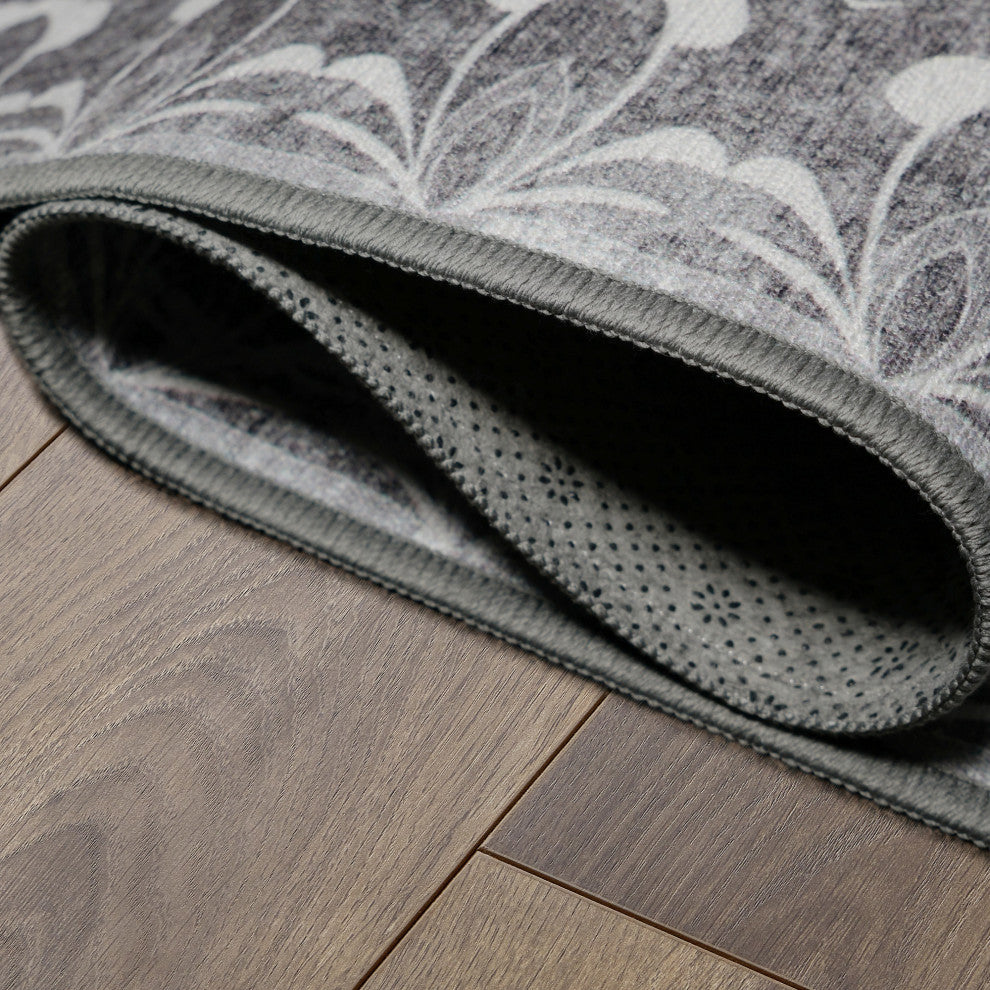 My Magic Carpet Washable Rug Dardon Bordered Gray, 2.5' X 7'