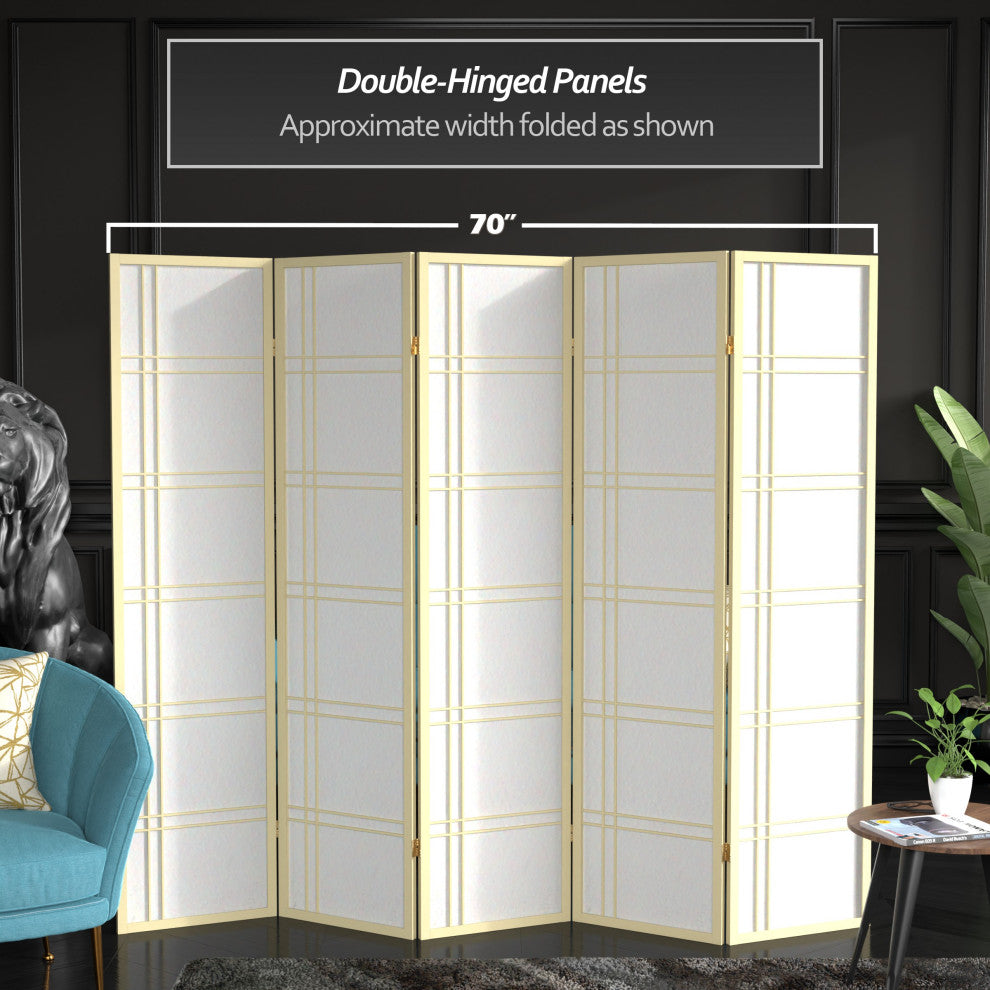 6' Tall Double Cross Shoji Screen, Special Edition, Ivory, 5 Panels