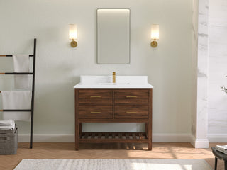 Parker Teak 42" Single Sink Bath Vanity in Dark Walnut 1.5" White Quartz