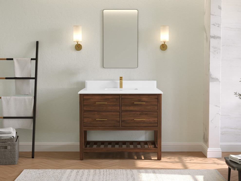 Parker Teak 42" Single Sink Bath Vanity in Dark Walnut 1.5" White Quartz