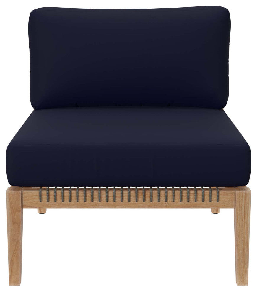 Clearwater Outdoor Patio Teak Wood Armless Chair, Gray Navy