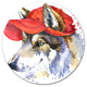 Wolf With Red Cap Illustration, Animal Round Wall Art, 23"